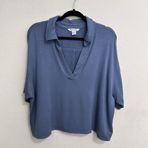 ATHLETA Westwood Sweatshirt Tee Top Womens Medium Blue Crop Oversized - Picture 1 of 8